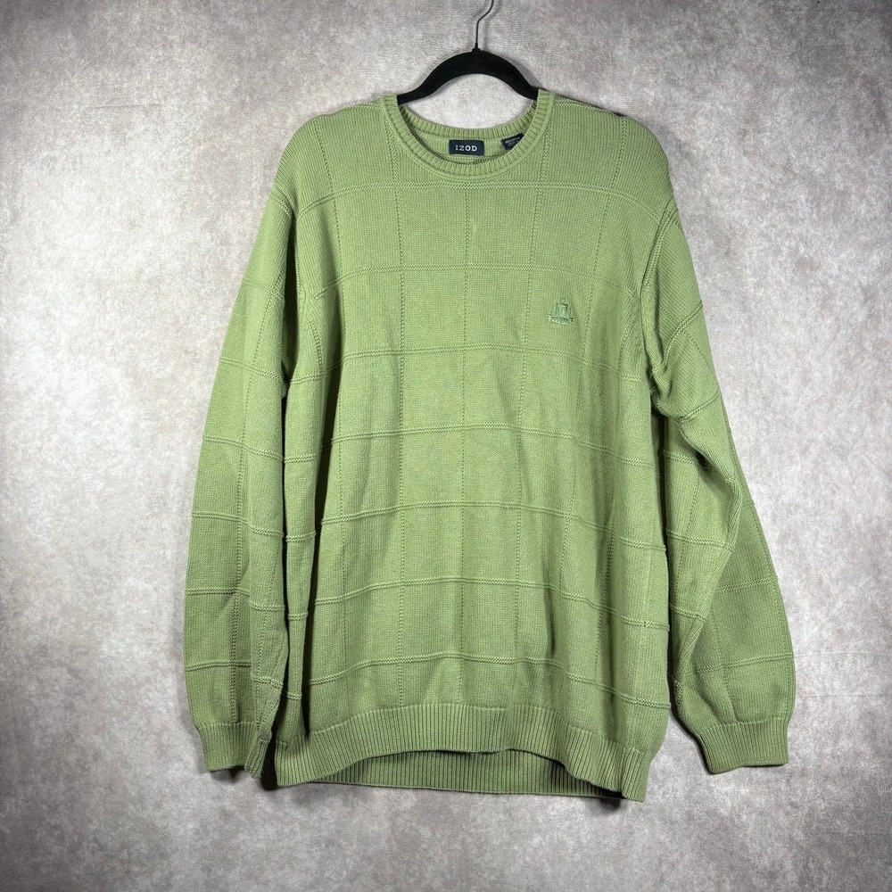 Vintage IZOD Sweater Mens XL Green Knit Cotton Preppy Geek Academia 90s Y2K